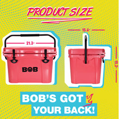 BOB THE COOLER CO 25QT "The Wingman" Leak-Proof Hard Cooler with Heavy Duty Handle & Built In Lid Latching Bottle Openers - Fits 35 12oz Cans for the Beach, Camping, Tailgating, Sports, & More
