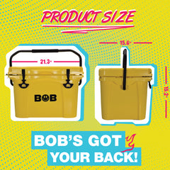 BOB THE COOLER CO 25QT "The Wingman" Leak-Proof Hard Cooler with Heavy Duty Handle & Built In Lid Latching Bottle Openers - Fits 30 12oz Cans for the Beach, Camping, Tailgating, Sports, & More
