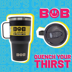 BOB THE COOLER CO - 30oz "The Big Sipper" Heavy Duty Double Wall Vacuum Insulated Tumbler with Straw and Handle, Made of Stainless Steel, Great for Travel, Beach, & More