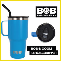 BOB THE COOLER CO - 30oz "The Big Sipper" Heavy Duty Double Wall Vacuum Insulated Tumbler with Straw and Handle, Made of Stainless Steel, Great for Travel, Beach, & More