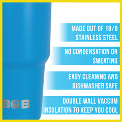 BOB THE COOLER CO - 30oz "The Big Sipper" Heavy Duty Double Wall Vacuum Insulated Tumbler with Straw and Handle, Made of Stainless Steel, Great for Travel, Beach, & More