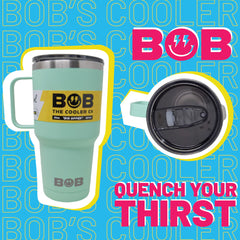 BOB THE COOLER CO - 30oz "The Big Sipper" Heavy Duty Double Wall Vacuum Insulated Tumbler with Straw and Handle, Made of Stainless Steel, Great for Travel, Beach, & More