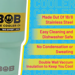 BOB THE COOLER CO - 30oz "The Big Sipper" Heavy Duty Double Wall Vacuum Insulated Tumbler with Straw and Handle, Made of Stainless Steel, Great for Travel, Beach, & More