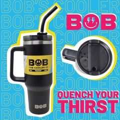 BOB THE COOLER CO - 40oz "Roadie" Heavy Duty Double Wall Vacuum Insulated Tumbler with Straw and Handle, Made of Stainless Steel, Great for Travel, Beach, & More