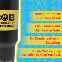 BOB THE COOLER CO - 40oz "Roadie" Heavy Duty Double Wall Vacuum Insulated Tumbler with Straw and Handle, Made of Stainless Steel, Great for Travel, Beach, & More