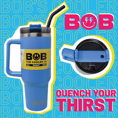 BOB THE COOLER CO - 40oz "Roadie" Heavy Duty Double Wall Vacuum Insulated Tumbler with Straw and Handle, Made of Stainless Steel, Great for Travel, Beach, & More