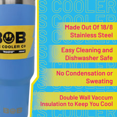 BOB THE COOLER CO - 40oz "Roadie" Heavy Duty Double Wall Vacuum Insulated Tumbler with Straw and Handle, Made of Stainless Steel, Great for Travel, Beach, & More