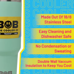 BOB THE COOLER CO - 40oz "Roadie" Heavy Duty Double Wall Vacuum Insulated Tumbler with Straw and Handle, Made of Stainless Steel, Great for Travel, Beach, & More