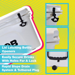 BOB THE COOLER CO 50QT "The El Amigo" Leak-Proof Hard Cooler with Heavy Duty Handle & Built In Lid Latching Bottle Openers - Fits 60 12oz Cans for the Beach, Camping, Tailgating, Sports, & More