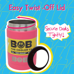 BOB THE COOLER CO - 12oz "Bob's Chillin" Short Double Wall Vacuum Insulated Can Cooler, Stainless Steel Can Cooler for Camping, Beverages, Drink, Beer, Beach & More