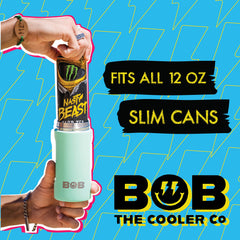 BOB THE COOLER CO - 12oz "Bob's Chillin" Double Wall Vacuum Insulated Slim Can Cooler, Stainless Steel Can Cooler for Camping Beverages, Drink, Beer, Beach & More