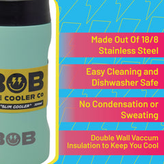 BOB THE COOLER CO - 12oz "Bob's Chillin" Double Wall Vacuum Insulated Slim Can Cooler, Stainless Steel Can Cooler for Camping Beverages, Drink, Beer, Beach & More