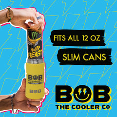 BOB THE COOLER CO - 12oz "Bob's Chillin" Double Wall Vacuum Insulated Slim Can Cooler, Stainless Steel Can Cooler for Camping Beverages, Drink, Beer, Beach & More