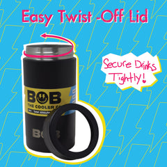 BOB THE COOLER CO - 16oz "Bob's Chillin" Standard Double Wall Vacuum Insulated Can Cooler, Stainless Steel Can Cooler for Camping, Beverages, Drink, Beer, Beach & More