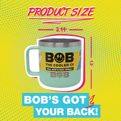 BOB THE COOLER CO - 14oz "Bob's Mug" Stainless Steel Double Wall Vacuum Insulated Coffee Mug with Lid and Handle - Top-Rack Dishwasher Safe