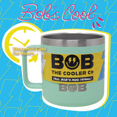 BOB THE COOLER CO - 14oz "Bob's Mug" Stainless Steel Double Wall Vacuum Insulated Coffee Mug with Lid and Handle - Top-Rack Dishwasher Safe