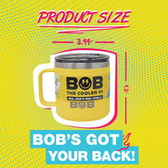 BOB THE COOLER CO - 14oz "Bob's Mug" Stainless Steel Double Wall Vacuum Insulated Coffee Mug with Lid and Handle - Top-Rack Dishwasher Safe