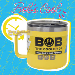 BOB THE COOLER CO - 14oz "Bob's Mug" Stainless Steel Double Wall Vacuum Insulated Coffee Mug with Lid and Handle - Top-Rack Dishwasher Safe