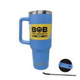 BOB THE COOLER CO - 40oz "Roadie" Heavy Duty Double Wall Vacuum Insulated Tumbler with Straw and Handle, Made of Stainless Steel, Great for Travel, Beach, & More