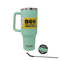BOB THE COOLER CO - 40oz "Roadie" Heavy Duty Double Wall Vacuum Insulated Tumbler with Straw and Handle, Made of Stainless Steel, Great for Travel, Beach, & More