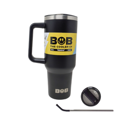 BOB THE COOLER CO - 40oz "Roadie" Heavy Duty Double Wall Vacuum Insulated Tumbler with Straw and Handle, Made of Stainless Steel, Great for Travel, Beach, & More