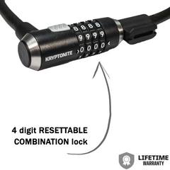 Kryptonite 2' KryptoFlex 1265 Combo Cable 005230 Two Foot Cable Length Black