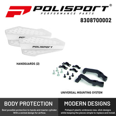 Polisport MX Force Handguard with Universal Mounting System, Highly Ventilated, Lightweight Design, Adjustable Positions, Full Wrap-Around Conversion (White)