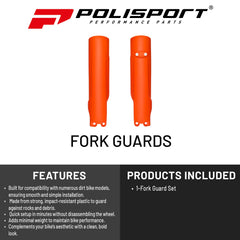 Polisport Orange, Fork Guards for KTM SX/XC and Husqvarna TC/TE/FC/FE (2023–2025) – OEM Fit – Durable Gloss Polypropylene – Roost & Debris Protection – Easy Bolt-On Installation 8352500005
