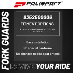 Polisport Flo Orange, Fork Guards for KTM SX/XC and Husqvarna TC/TE/FC/FE (2023–2025) – OEM Fit – Durable Gloss Polypropylene – Roost & Debris Protection – Easy Bolt-On Installation 8352500006