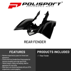 Polisport Motocross (MX) Rear Fender for Yamaha YFZ 450 4x2 ATV (2004-08) - Exclusive DGP Technology, OEM Replacement - Black