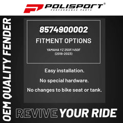 Polisport Motocross (MX) Rear Fender for Yamaha YZ 250F/450F (2018-23) Dirt Bike