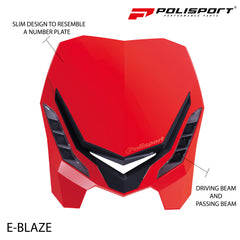 Polisport E-Blaze Motorcycle Headlight - Slim LED Design, Adjustable Lights, Customizable, Glossy & Carbon Fiber (Red and Black)