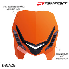 Polisport E-Blaze Motorcycle Headlight - Slim LED Design, Adjustable Lights, Customizable, Glossy & Carbon Fiber (Orange and Black)