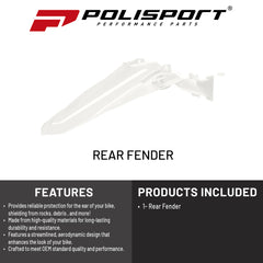 Polisport Motocross (MX) Replica Plastics Rear Fender for Yamaha YZ 250F/450F (2024-2025) Dirt Bike (White)