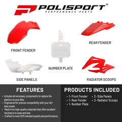 Polisport Motocross (MX) Replica Plastic Kit for Honda CRF 50F (2004-25) Dirt Bike – OEM Quality, Durable, Flexible & Perfect Fit – Red/White