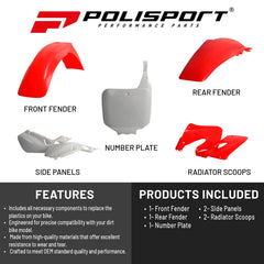 Polisport Motocross (MX) Replica Plastic Kit for Honda CR 250R (1997-99) Dirt Bike – OEM Quality, Durable, Flexible & Perfect Fit – Red/White