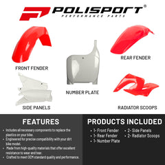 Polisport Motocross (MX) Replica Plastic Kit for Honda CRF 450R (2005-06) Dirt Bike – OEM Quality, Durable, Flexible & Perfect Fit – Red/White
