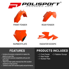 Polisport Motocross (MX) Replica Plastic Kit for KTM SX 85 (2006-12) Dirt Bike – OEM Quality, Durable, Flexible & Perfect Fit – Orange