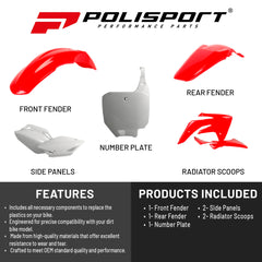Polisport Motocross (MX) Replica Plastic Kit for Honda CRF 150R (2007-23) Dirt Bike – OEM Quality, Durable, Flexible & Perfect Fit – Red/White