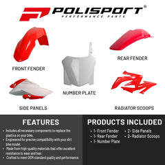 Polisport Motocross (MX) Replica Plastic Kit for Honda CRF 250R (2008) Dirt Bike – OEM Quality, Durable, Flexible & Perfect Fit – Red/White