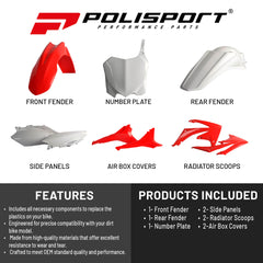 Polisport Motocross (MX) Replica Plastic Kit for Honda CRF 450R (2009-10) Dirt Bike – OEM Quality, Durable, Flexible & Perfect Fit – Red/White