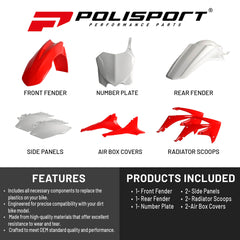Polisport Motocross (MX) Replica Plastic Kit for Honda CRF 450R (2011-12) Dirt Bike – OEM Quality, Durable, Flexible & Perfect Fit – Red/White