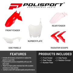 Polisport Motocross (MX) Replica Plastic Kit for Honda CRF 110F (2013-18) Dirt Bike – OEM Quality, Durable, Flexible & Perfect Fit – Red/White