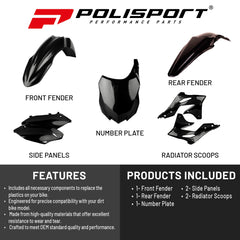 Polisport Motocross (MX) Replica Plastic Kit for Kawasaki KX 250F (2013-16) Dirt Bike – OEM Quality, Durable, Flexible & Perfect Fit – Black