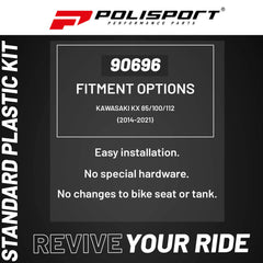 Polisport Motocross (MX) Replica Plastic Kit for Kawasaki KX 85/100/112 (2014-21) Dirt Bike – OEM Quality, Durable, Flexible & Perfect Fit – Green/White/Black