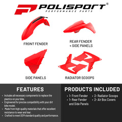 Polisport Motocross (MX) Replica Plastic Kit for BETA RR 2T & 4T (2013–2017) Dirt Bike – OEM Quality, Durable, Flexible & Perfect Fit – Red