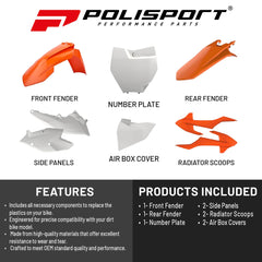 Polisport Motocross (MX) Replica Plastic Kit for KTM SX 85 (2018-24) Dirt Bike – OEM Quality, Durable, Flexible & Perfect Fit – Orange/White