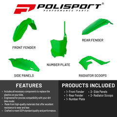 Polisport Motocross (MX) Replica Plastic Kit for Kawasaki KX 250F (2019-24) Dirt Bike – OEM Quality, Durable, Flexible & Perfect Fit – Green