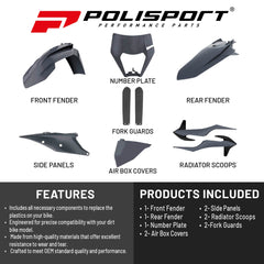 Polisport Motocross (MX) Replica Plastic Kit for KTM EXC/EXC-F/XC-W/XCF-W (2020-2023) Dirt Bike – OEM Quality, Durable, Flexible & Perfect Fit – Nardo Gray