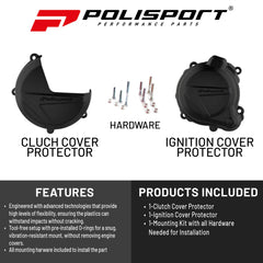 Polisport Clutch and Ignition Cover Protector Kit (Black) - Compatible with Yamaha YZ125(08-25)